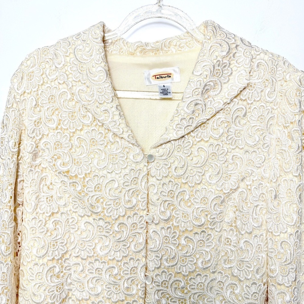 Vintage Talbots Floral Lace Jacket Ivory Cream Size 6 Fairy Ethereal Romantic - Picture 3 of 12